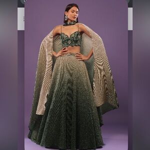Kalki ombré green and gold embroidered Lehenga set